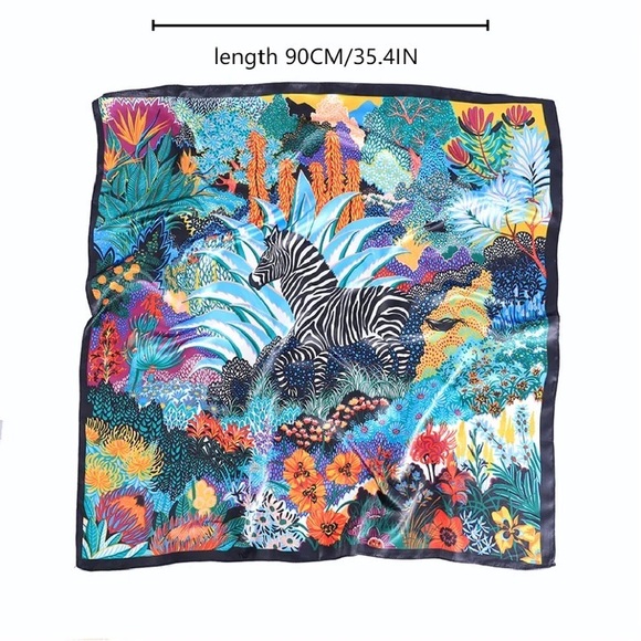 Doncaster DD 100% Silk Leaf Theme Print Satin Border Trim Long Rectangle Scarf - Picture 15 of 16